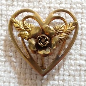 Vintage Rose Heart Brooch
